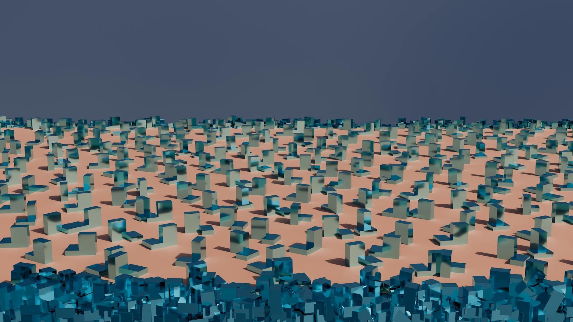 Abstrakcyjna siatka niebieskich sześcianów tworzących krajobraz 3D